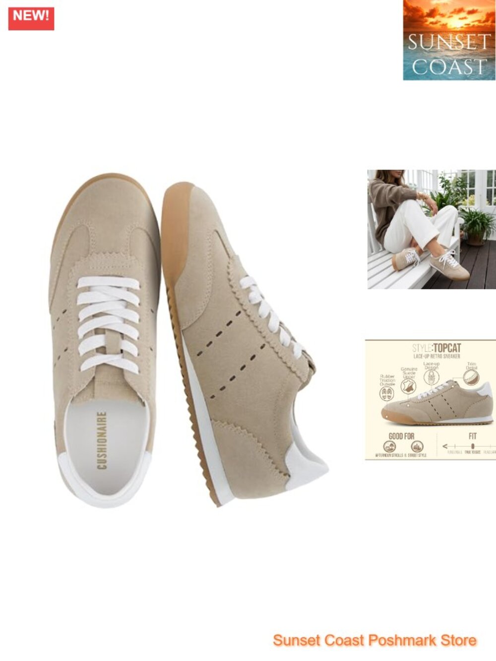 Genuine Leather Suede Women's Fashion Sneakers Cushioned Lightweight Lace-Up